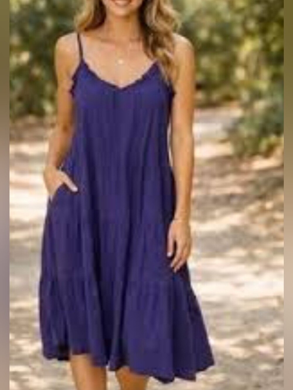 NATURAL LIFE Purple Tiered Midi Dress with Spaghetti Straps